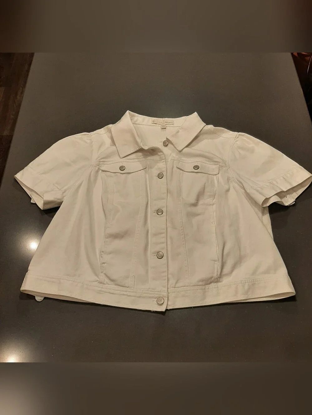 Cato White Denim Cropped Jacket Puff Sleeve Stretch Plus 22/24W